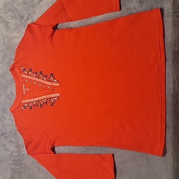 0457. NWOTs ~ Woman Within ~ Embroidered & Beaded ~ Thermal Henley ~ Orange - Picture 1 of 9